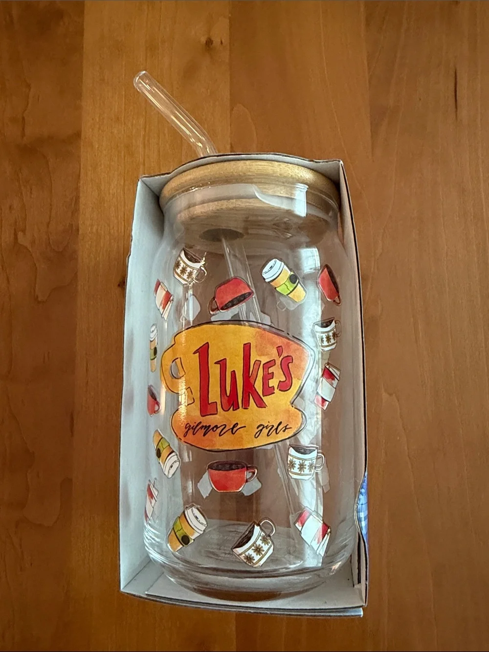 ☕ Gilmore Girls “Luke’s” 16 oz Glass Tumbler with Lid & Straw • NWT